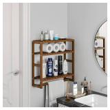 Over The Toilet Storage Bathroom Shelves Wall Mounted 3 Tier Space Saver Corner Shelf Organizer Bamboo Towel Rack Toilet Paper Cabinet with Hanging Rod Brown