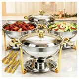 Retails for $122! ALSO GO Round Chafing Dishes for Buffet 4 Pack, 6QT Chafing Dishes Buffet Set Gold, Catering Food Warmer for Parties Buffet with Full Size Chafing Pans, Stainless Steel Warming Trays