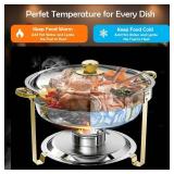 Retails for $122! ALSO GO Round Chafing Dishes for Buffet 4 Pack, 6QT Chafing Dishes Buffet Set Gold, Catering Food Warmer for Parties Buffet with Full Size Chafing Pans, Stainless Steel Warming Trays