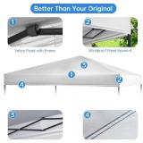 10 10 Canopy Replacement Top, Pop Up Canopy Replacement Tent Cover for Straight Leg Frame, Waterproof Canopy Top Cover for Garden Patio Camping (Top Only)(Silver White)
