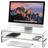 Acrylic Monitor Stand, 2 Tiers Computer Monitor Riser(20x8x5.5 Inch), Monitor Riser/Computer Stand for Home,Office,Business,PC Desk Stand for Keyboard Storage& Multi-Media Laptop Printer Screen