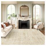 Retails for $120! Washable Area Rug 8x10, Large Soft Rugs for Living Room Vintage Beige 8x10 Area Rugs for Bedroom Dining Room Floral Non-Slip Thin Rug