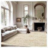 Retails for $120! Washable Area Rug 8x10, Large Soft Rugs for Living Room Vintage Beige 8x10 Area Rugs for Bedroom Dining Room Floral Non-Slip Thin Rug