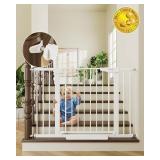 Cumbor 29.7-46' Baby Gate for Stairs, Toddler Safety Essentials for The House, Auto Close Dog Gate for Doorways, Mom's Choice Awards Winner-Easy Install Pressure Mounted Pet Gates for Dogs, White