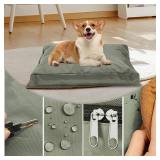 Replacement Dog Bed Cover,Heavy Duty Waterproof Removable 44' L x 32' W x 4' H Reusable Dog Bed Covers with Zipper.Grey Green,Cover Only