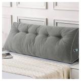 Sasttie Headboard Pillow Full, Wedge Pillow Headboard for Sitting Up in Bed, Back-Rest Support Triangular Cushion for Reading - Features Removable Washable Cover, Light Grey