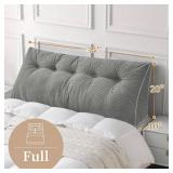 Sasttie Headboard Pillow Full, Wedge Pillow Headboard for Sitting Up in Bed, Back-Rest Support Triangular Cushion for Reading - Features Removable Washable Cover, Light Grey
