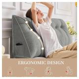 Sasttie Headboard Pillow Full, Wedge Pillow Headboard for Sitting Up in Bed, Back-Rest Support Triangular Cushion for Reading - Features Removable Washable Cover, Light Grey