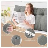 Sasttie Headboard Pillow Full, Wedge Pillow Headboard for Sitting Up in Bed, Back-Rest Support Triangular Cushion for Reading - Features Removable Washable Cover, Light Grey