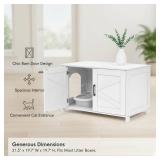Homhedy Cat Litter Box Enclosure, Wooden Cat Washroom Furniture with Barn Door, Pet House, Fit Most of Litter Box, White
