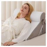 3PCS Wedge Pillow Set for After Surgery, Wedge Pillow for Acid Reflux Relief, Bed Wedge Pillow with Adjustable 9&12inch for Headboard,Sleeping, Orthopedic Memory Foam for Neck&Back Support, White/Grey