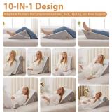 3PCS Wedge Pillow Set for After Surgery, Wedge Pillow for Acid Reflux Relief, Bed Wedge Pillow with Adjustable 9&12inch for Headboard,Sleeping, Orthopedic Memory Foam for Neck&Back Support, White/Grey