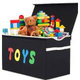 Toy Box Chest, Collapsible Sturdy Storage Bins with Lids, Extra Large Kids Toy Storage Organizer Boxes Bins Baskets for Kids, Boys, Girls, Nursery Room, Playroom, Closet (BLACK)