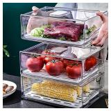 Fridge Drawer Organizer, Refrigerator Storage Box Holder with Draining Plate Fruit Storage Container Preservation Box(Large + drain board)