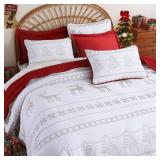 EVENHUG Queen Size Quilt Christmas Theme Bedding Sets with Pillow Shams Reversible Bedspread Coverlet Lightweight Christmas Festival Bed Cover for Bedroom Home Decoration (92'x96')