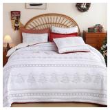 EVENHUG Queen Size Quilt Christmas Theme Bedding Sets with Pillow Shams Reversible Bedspread Coverlet Lightweight Christmas Festival Bed Cover for Bedroom Home Decoration (92'x96')