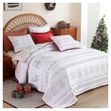 EVENHUG Queen Size Quilt Christmas Theme Bedding Sets with Pillow Shams Reversible Bedspread Coverlet Lightweight Christmas Festival Bed Cover for Bedroom Home Decoration (92'x96')