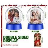 Suzile 6 Pcs Christmas Photo Snow Globe 4.3 Inch Christmas Clear Plastic Water Globe Double Sided Picture Display Snow Globes Photo Frame for Home Xmas Holiday DIY Crafts Gift (Black,Red,Blue)
