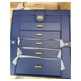 AKOZLIN Extra Large 6-Tier Jewelry Box Organizer Functional Huge, 5 Drawers Leather Jewelry Storage Case for Women Girls Ring Necklace Earring Bracelet Holder Organizer with Mirror Blue