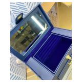 AKOZLIN Extra Large 6-Tier Jewelry Box Organizer Functional Huge, 5 Drawers Leather Jewelry Storage Case for Women Girls Ring Necklace Earring Bracelet Holder Organizer with Mirror Blue