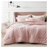 Bedsure Queen Comforter Set - Pink Soft Bedding for All Seasons, Cationic Dyed Bed Set, 3 Pieces, 1 Queen Size Comforter (90'x90') and 2 Pillow Shams (20'x26'+2')
