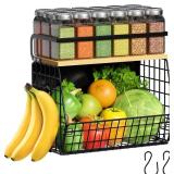 Ofiray-home Magnetic Shelf for Fridge with Wood Lid, Fruit Potato and Onion Storage Bins, Pantry Organizers & Storage, Large Container Magnetic Spice Rack for Refrigerator, Kitchen Counter (Black, 1)