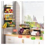 Ofiray-home Magnetic Shelf for Fridge with Wood Lid, Fruit Potato and Onion Storage Bins, Pantry Organizers & Storage, Large Container Magnetic Spice Rack for Refrigerator, Kitchen Counter (Black, 1)