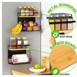 Ofiray-home Magnetic Shelf for Fridge with Wood Lid, Fruit Potato and Onion Storage Bins, Pantry Organizers & Storage, Large Container Magnetic Spice Rack for Refrigerator, Kitchen Counter (Black, 1)