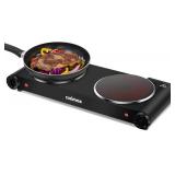 Cusimax Electric Stove, 1800W Infrared Hot Plate, 7 Inch Ceramic Glass Portable Double Burner Cooktop for Dorm Office Home Camp, Compatible w/All Cookware, Heat-up In Seconds-Upgraded Version
