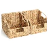 2-Pack Wicker Basket Set - Water Hyacinth Pantry Organizers and Storage w/Handles, For Home, Bedroom, Kitchen, & More - 100% Earth Friendly Woven Rattan, Simple Open Shape Decorative Baskets