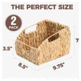 2-Pack Wicker Basket Set - Water Hyacinth Pantry Organizers and Storage w/Handles, For Home, Bedroom, Kitchen, & More - 100% Earth Friendly Woven Rattan, Simple Open Shape Decorative Baskets