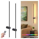 NIORSUN 35.4 Inch Battery Operated Wall Sconce Set of 2,Black Minimalist Rechargeable LED Wall Lights with Remote, 10 Colors Dimmable Wireless Wall Sconce for Living Room Bedroom Hallway
