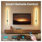 NIORSUN 35.4 Inch Battery Operated Wall Sconce Set of 2,Black Minimalist Rechargeable LED Wall Lights with Remote, 10 Colors Dimmable Wireless Wall Sconce for Living Room Bedroom Hallway