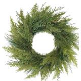 20 Green Faux Norfolk Pine Christmas Winter Wreath Mixed with Real Touch Fake Cypress, Cedar & Spruce, Xmas Wreaths for Front Door Porch Mantel & Fireplace