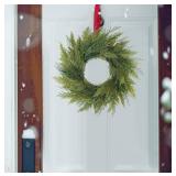 20 Green Faux Norfolk Pine Christmas Winter Wreath Mixed with Real Touch Fake Cypress, Cedar & Spruce, Xmas Wreaths for Front Door Porch Mantel & Fireplace