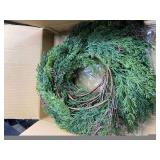20 Green Faux Norfolk Pine Christmas Winter Wreath Mixed with Real Touch Fake Cypress, Cedar & Spruce, Xmas Wreaths for Front Door Porch Mantel & Fireplace