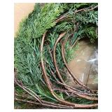 20 Green Faux Norfolk Pine Christmas Winter Wreath Mixed with Real Touch Fake Cypress, Cedar & Spruce, Xmas Wreaths for Front Door Porch Mantel & Fireplace