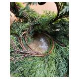 20 Green Faux Norfolk Pine Christmas Winter Wreath Mixed with Real Touch Fake Cypress, Cedar & Spruce, Xmas Wreaths for Front Door Porch Mantel & Fireplace