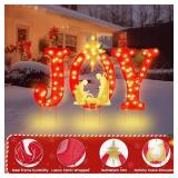 Christmas Joy Yard Decoration, 90 LED Lighted Outdoor Nativity Set 33inch Lawn Religious Scene Decor with Timer and 8 Lighting Modes for Patio Garden Xmas Party Home, Ground Stakes - Red/Golden