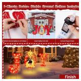 Christmas Joy Yard Decoration, 90 LED Lighted Outdoor Nativity Set 33inch Lawn Religious Scene Decor with Timer and 8 Lighting Modes for Patio Garden Xmas Party Home, Ground Stakes - Red/Golden