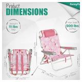SUNNYFEEL Extra Wide 28' Low Beach Chair 5 Position Lay Flat, XL Oversized Portable Folding Camping Chairs with Cup Holder for Outdoor/Trip, Lightweight Foldable Backpack Beach Chair for Adults