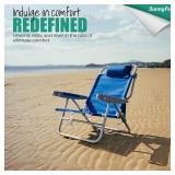 SUNNYFEEL Extra Wide 28' Low Beach Chair 5 Position Lay Flat, XL Oversized Portable Folding Camping Chairs with Cup Holder for Outdoor/Trip, Lightweight Foldable Backpack Beach Chair for Adults