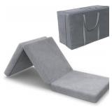 SINWEEK Tri Folding Mattress Foam Topper 4' Thickness Floor Cot Mattress, Guset Bed with Removable&Machine Washable Cover and Lining, CertiPUR-US Certified 25 x 75 Inch