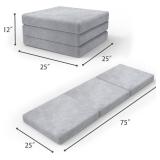 SINWEEK Tri Folding Mattress Foam Topper 4' Thickness Floor Cot Mattress, Guset Bed with Removable&Machine Washable Cover and Lining, CertiPUR-US Certified 25 x 75 Inch