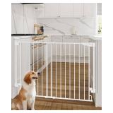 Cumbor 34' Extra Tall Baby Gate for Stairs, Wall-Mounted (Drill Required), Expandable 31.6-48' No Bottom Bar Dog Gate Indoor for Larger Pets, Large Walk Thru Door for Easy Access (White)