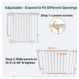 Cumbor 34' Extra Tall Baby Gate for Stairs, Wall-Mounted (Drill Required), Expandable 31.6-48' No Bottom Bar Dog Gate Indoor for Larger Pets, Large Walk Thru Door for Easy Access (White)