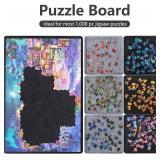 LAVIEVERT Jigsaw Puzzle Board with 6 Sorting Trays, Lightweight & Portable Felt Mat for Adults, Puzzle Storage Saver Holder with Non-Slip Surface for Up to 1000 Pieces - Gray