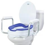 Raised Toilet Seat Risers for Seniors, Padded Elevated Toilet Seat with Handles for Round Toilets Only, 5 Inch Height, Support to 300 LBS