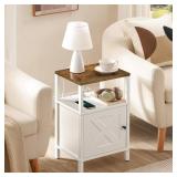 Set of 2 Farmhouse Nightstand with Charging Station, White Bedside Table with USB&Type-C Ports and Outlets, End Table with Storage, Night Stand for Bedroom, White and Rustic Brown
