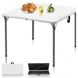 34' Folding Table, Portable Square Folding Card Table with Collapsible Legs & Carrying Handle, Plastic Tables for Camping,Picnic, Office, Party, White
